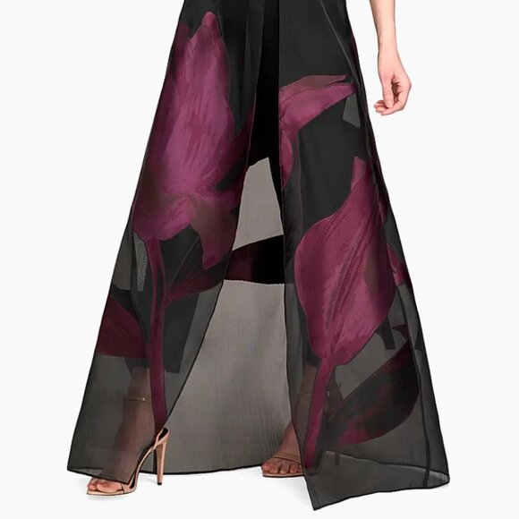 Kay Unger Mave Walk Though Jumpsuit Gown Fig Black 10 NWT $428 - Picture 3 of 13